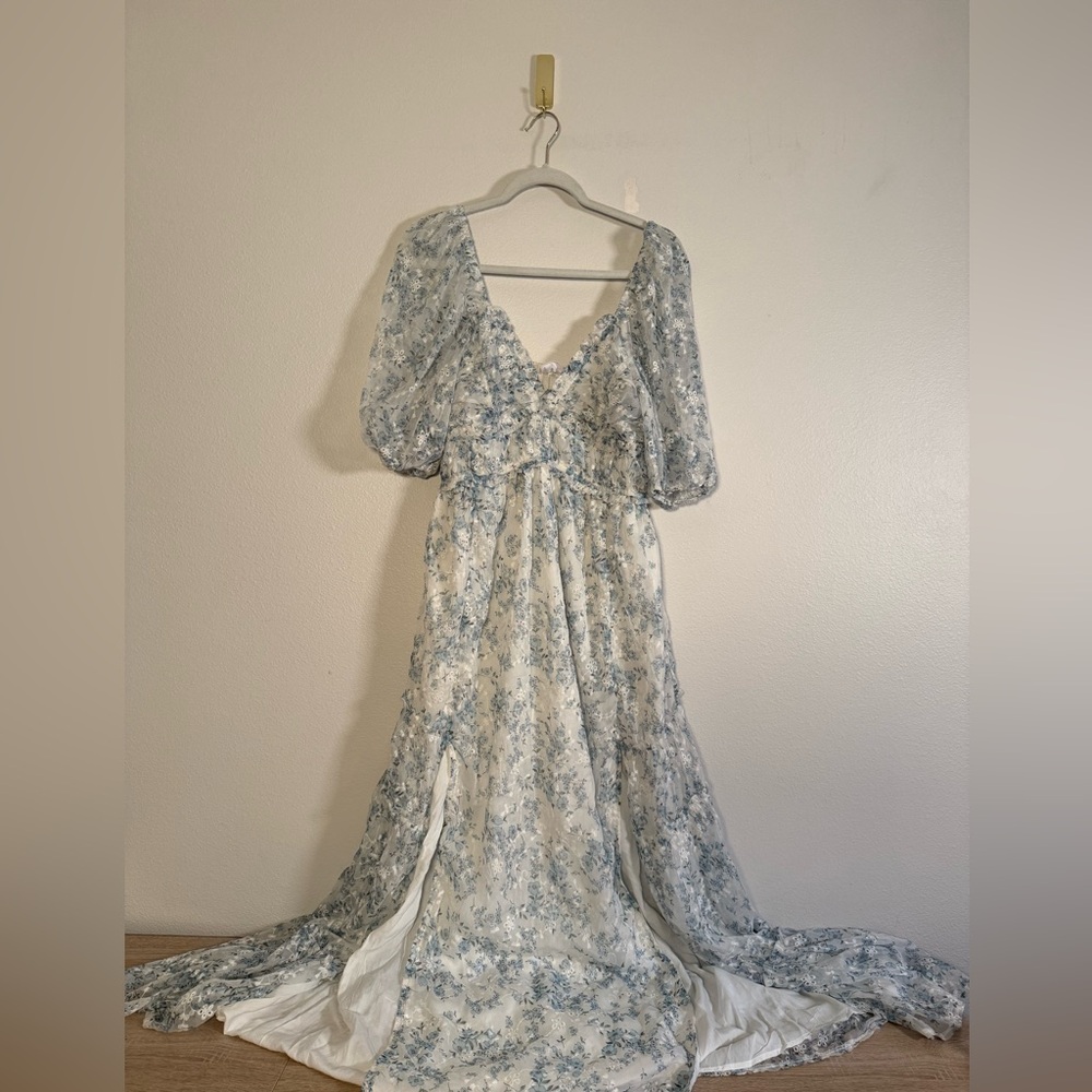 Storia Blue Floral Maxi Dress- maternity dress baby shower